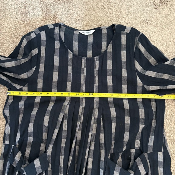 BUYKUD Women Plaid Pockets Loose O-Neck Maxi Linen and Cotton Dress One Size - Picture 8 of 9